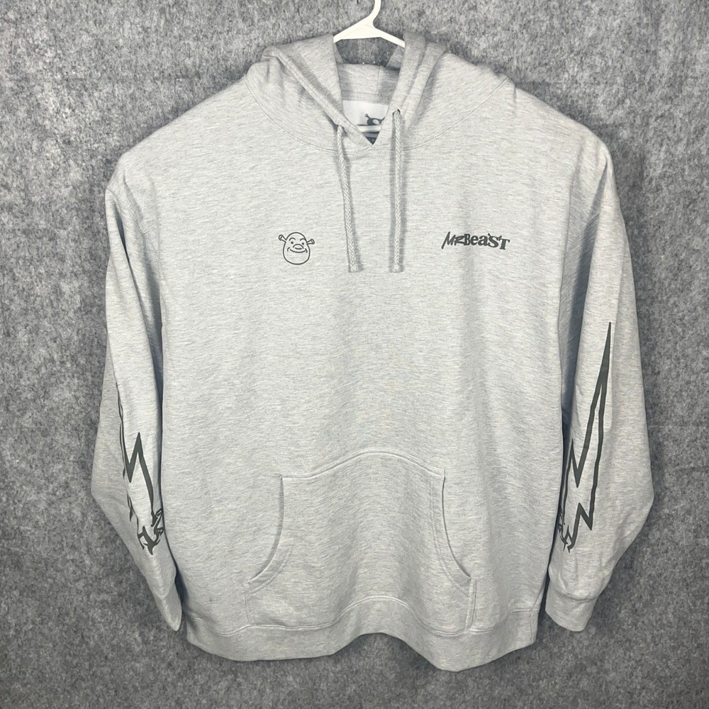 Mr Beast Shrek Hoodie Men's 5XL Gray Limited Edition DreamWorks Graphic Pullover